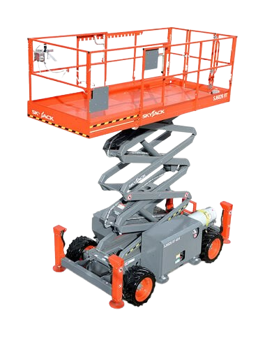 Skyjack 6832 rough terrain scissor lift with outriggers available for rent at Black Hills Equipment Rentals in Spearfish, SD.